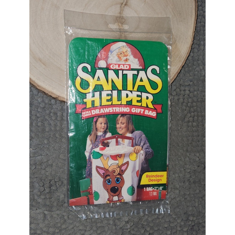 Glad Santa's Helper Extra Large Drawstring Gift Bag 32" X 40" Reindeer Design